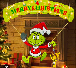 lot 1308 image: Christmas Hanging Decoration Grinch Merry Christmas Banner Kit- new