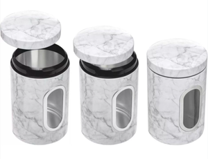 lot 1609 image: FoodStorage Marble Canister Set 3-Piece with Lids - New