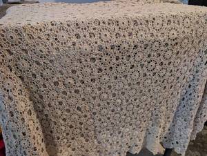 lot 1213 image: Crochet Lace Open-Work Tablecloth Floral Medallion Pattern 8x5 ft