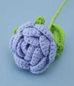 lot 1906 image: Handmade Crochet Flower Hair Clip Blue with Green Stem and Leaves