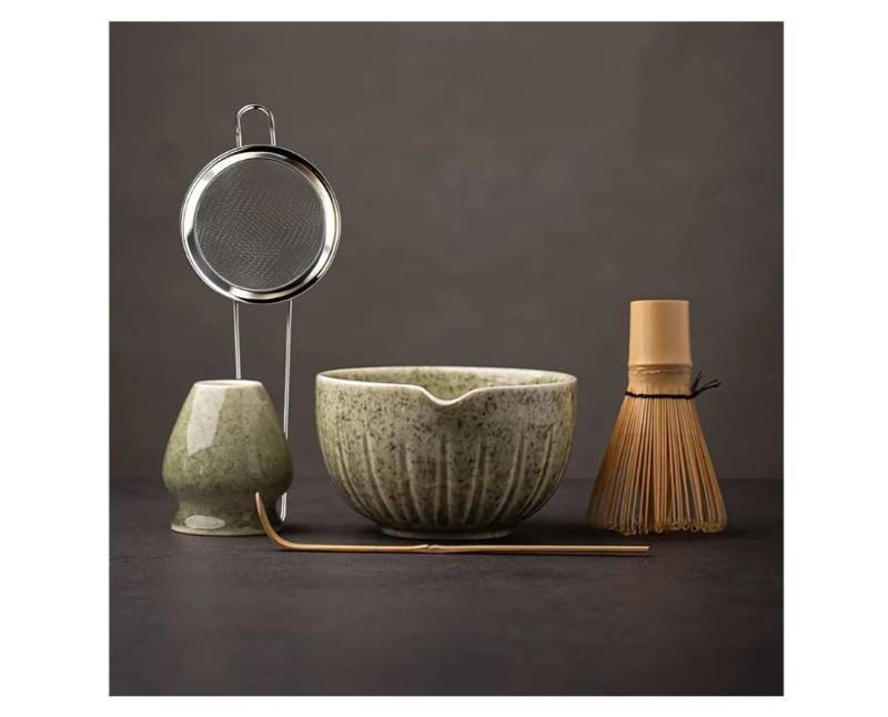 lot 24021 image: TANG PIN Matcha Set - Match Bowl and Whisk, 15 OZ, Matcha Scoop  Matcha Whisk Stand (Chasen Holder) - 5pc Perfect Matcha Kit for Matcha Tea Ceremony (Mottled Green) - Retail $30