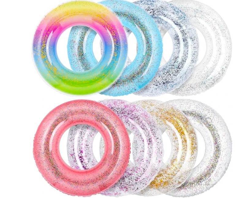 lot 42686 image: Glitter Inflatable Pool Float Swim Rings with Glitter Sequin Refill Packs - Retail $25