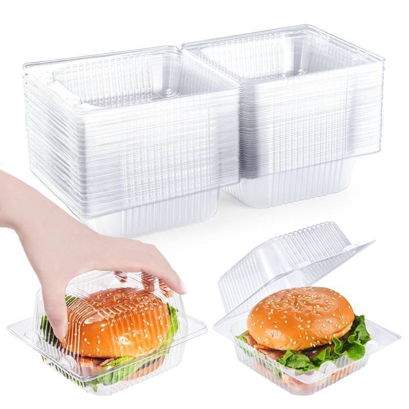 lot 43079 image: DJKYT 50 Pack Clear Clamshell Food Containers, Disposable Plastic Hinged Clamshell Take Out Container with Lids, To Go Food Containers for Dessert, Hamburger, Cakes Slice, Cookies, Salads, Snacksetc - Retail $9