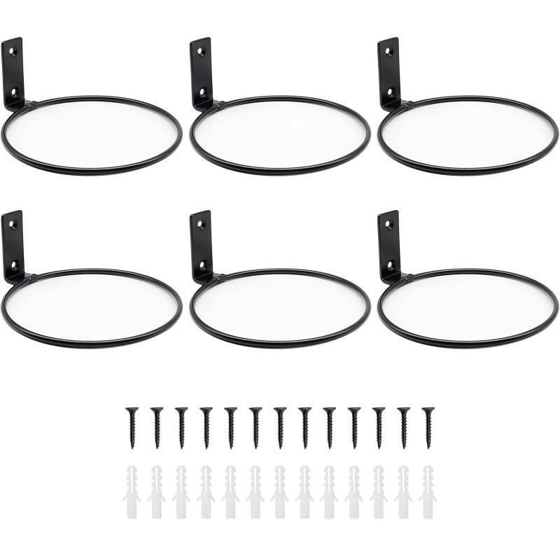 lot 19637 image: Greemov 6 Pack 6 Inch Wall Flower Pot Holder Ring Plant Hanger, Metal Planter Hooks Wall Mounted Bracket Heavy Duty for Outdoor Indoor - Retail $23