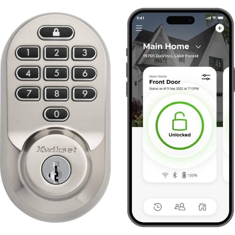 lot 19755 image: Kwikset Halo Wi-Fi Smart Lock, Keyless Entry Door Deadbolt, Geofence Auto-Unlock, Grade AAA Certified, No Hub Required Easy Install, Satin Nickel Lifetime Finish Warranty, Backlit Keypad - Retail $132