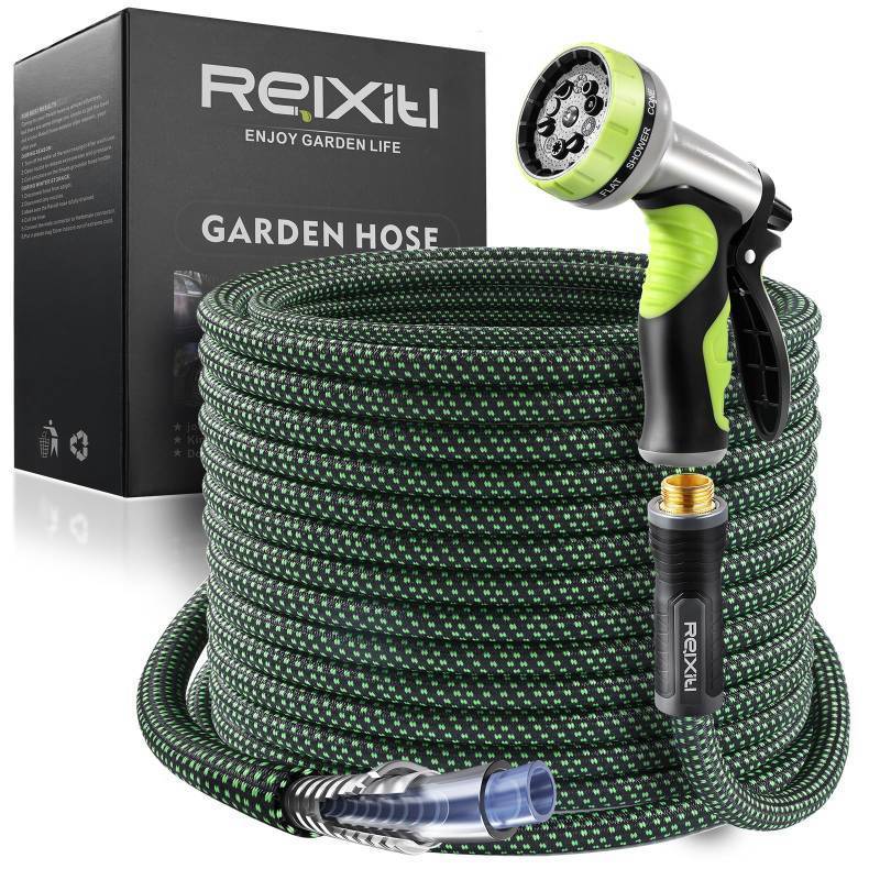 lot 19772 image: Relxitl Garden Hose, Flexible Water Hose, Ultra Lightweight Non-Expanding hose with 10 Function Sprayer, Leak proof, Pressure Resistant for Yard, Outdoor (Green, 50FT) - Retail $30