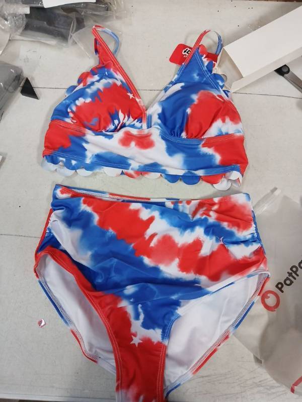 lot 18715 image: PatPat Womens Red White and Blue Tie-Dye Bikini Set Medium- Retail $18