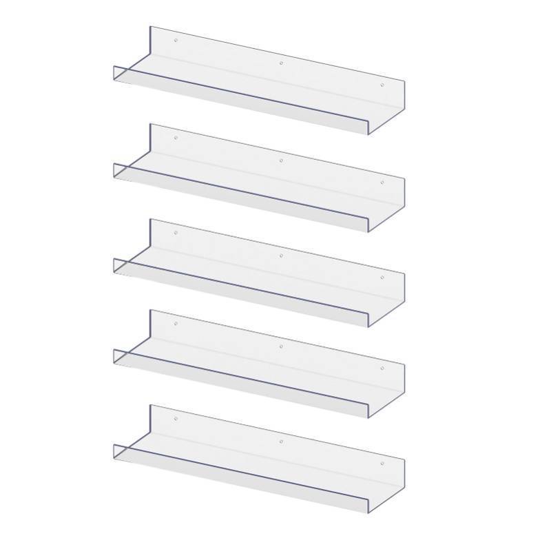 lot 26194 image: RLAVBL 5 Pack Acrylic Shelves, 15 Floating Wall Shelves for Bedroom, Living Room, Bathroom, Kitchen Storage - Retail $16