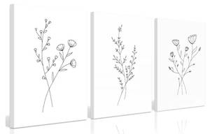 lot 19408 image: Flower Line Wall Art Set of 3 Botanical Canvas Wall Decor Floral Minimalist Wall Art Abstract Plant Pictures Flower Line Prints Black White Floral Artwork for Room Bedroom 12x16 Inch NEED FRAMED 2 Set of 3 - 6 TOTAL