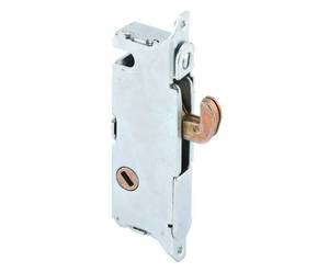 lot 19433 image: Prime-Line E 2014 Mortise Lock - Adjustable, Spring-Loaded Hook Latch for Sliding Patio Doors Constructed of Wood, Aluminum and Vinyl, 3-1116 In., 45 Keyway, Round Face (Single Pack) - Retail $10