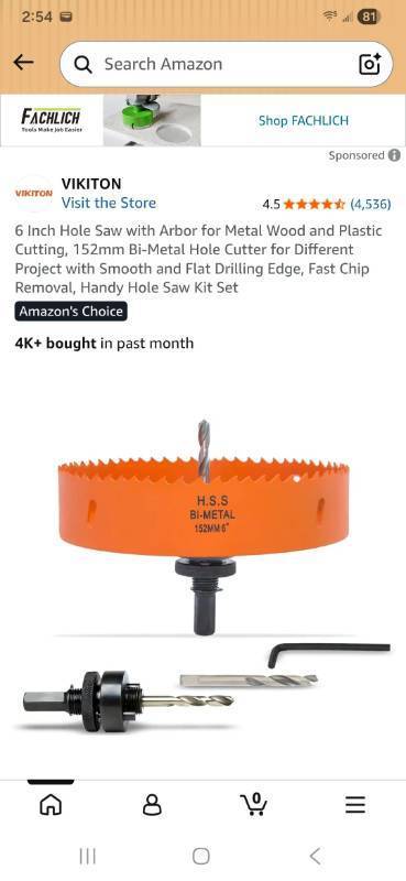 lot 7110 image: VIKITON 6 Inch 152mm Bi-Metal Hole Saw Kit with Arbor