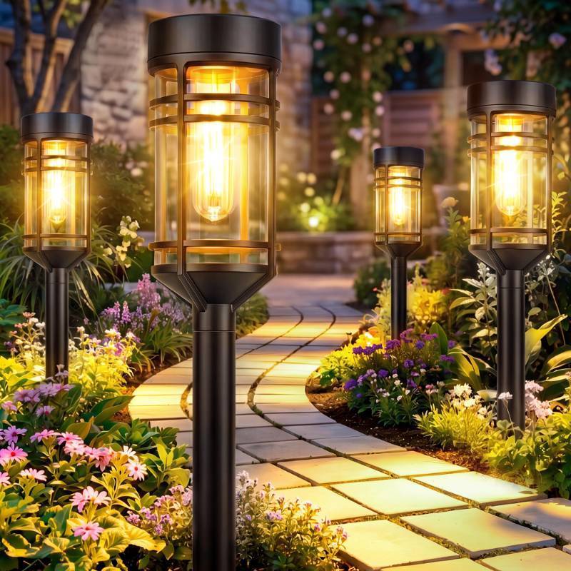 lot 15260 image: Ollny Solar Pathway Lights Outdoor 8 Packs, Solar Garden Lights IP65 Waterproof, LED Solar Powered Path Light Auto OnOff, Landscape Lighting for Yard Walkway Driveway Porch Outside Decor - Retail $55