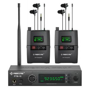 lot 7549 image: Phenyx Pro Wireless in Ear Monitor System, True Stereo UHF IEM, in Ear Monitors for Musicians, Metal Stage Monitor w 89 Frequencies, Rack Mount, for StudioBand (2 Bodypacks with Transmitter) - Retail $315