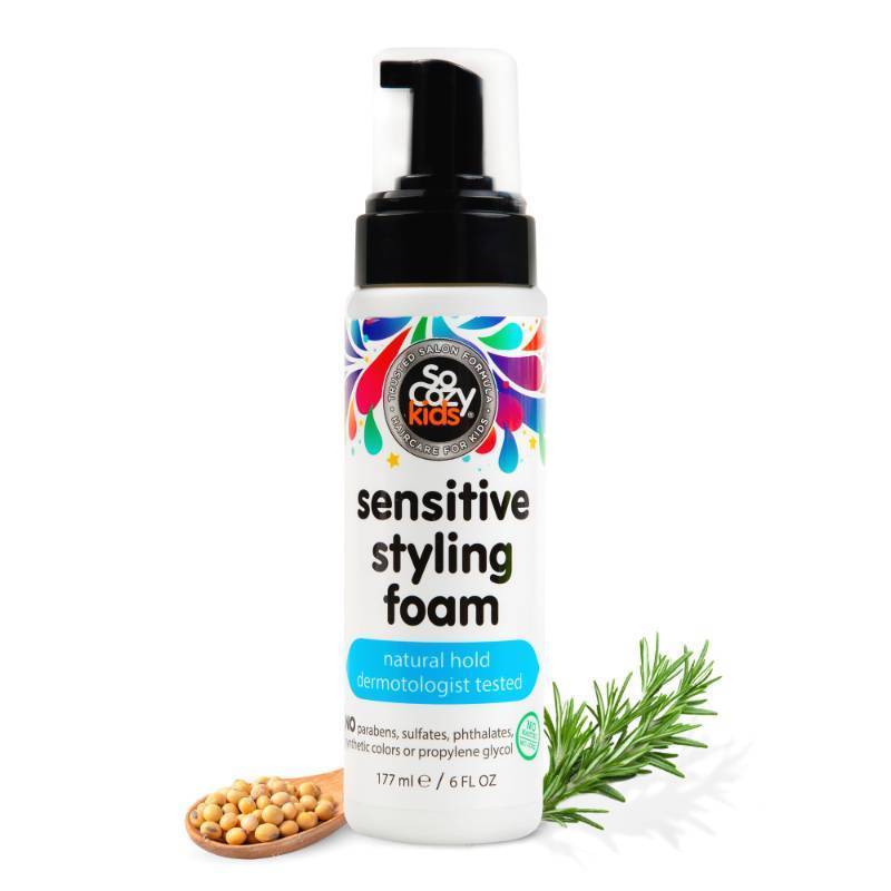 lot 106 image: So Cozy Kids Sensitive Styling Foam - Sensitive Foam For Kids wStraight or Curly Hair - Gentle Natural Hold Styler, Rosemary (6 fl oz) - Retail $10