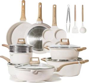 lot 1551 image: $130 CAROTE 21pcs Pots & Pans Set, Nonstick Cookware, Induction PFOSPFOA F