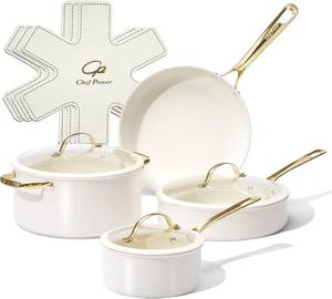 lot 1552 image: $130 Chef Power Ceramic 10-Piece Non-Stick Cookware Set, Dishwasher & Oven