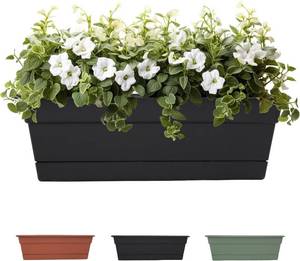 lot 1588 image: Bloem Dura Cotta Window Box Planter 24, Black, with Tray, 3 Gallon