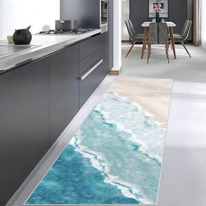 lot 1591 image: Beach Pattern 2x6ft Runner Rug, Non-Slip, Washable, Rubber-Backed, Low-Pile