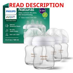 lot 1594 image: Philips Avent Natural Glass Bottles with Nipples (Slow Flow), 4-oz