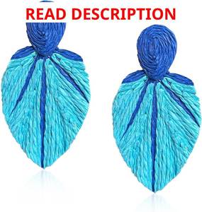 lot 1603 image: Raffia Long Leaf Earrings   Handmade Rattan Leaf Drop Dangle Jewelry