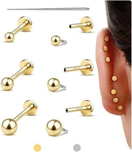 lot 1612 image: GEMQUEEN Flat Back Earrings Stud 14K Gold Filled Titanium Steel 16G 3 Pcs