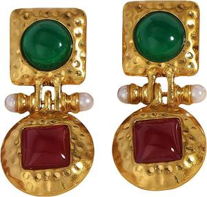 lot 1614 image: 18K Gold Plated Boho Gemstone Earrings for Women Vintage Green Drop Earring