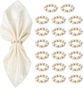 lot 1629 image: Gold Napkin Rings, 20 Pcs - Imitation Pearl, Rhinestone Beaded Napkin Holde