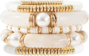 lot 1632 image: GOOJIDS Simple Beaded Gold Plated Bangles Bracelet Bamboo Tube Curved