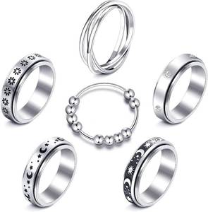 lot 1639 image: MUCAL Fidget Rings Anxiety - 8pcs Stainless Steel Spinner Rings WomenMen