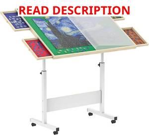 lot 1666 image: $72 Wooden Puzzle Table with Cover & Drawers 1500-Piece, 360  Wheels 34.7x2