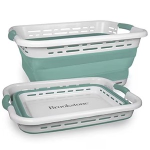 lot 1669 image: $51 Brookstone 11-Gallon Collapsible Plastic Laundry Basket Hamper Mint