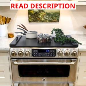 lot 1670 image: $55 SwallowLiving Wood Noodle Board Stove Cover with Handles, Black