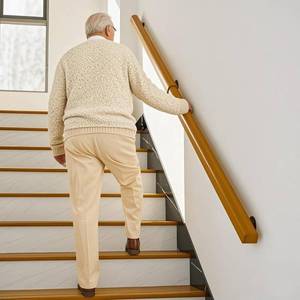 lot 1693 image: $88 12FT Wooden Stair Railing Indoor, Wall Hand Rail for Stairs (3x4FT)