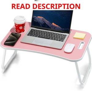 lot 1697 image: ZEAPTAC Laptop Bed Desk, Foldable Lap Desk with Cup Holder, Tablet Slot Pin