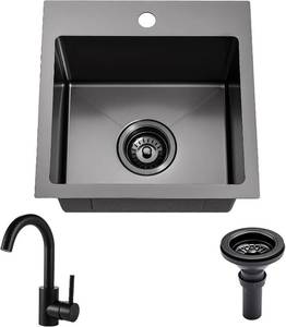 lot 1702 image: $130 Black Bar Sink 15-Inch Drop-In Kitchen Sink with Faucet, Gunmetal Blac