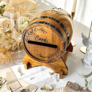 lot 1712 image: $50 OurWarm Wooden Wedding Card Box with Base, Brown Whiskey Barrel Gift Box