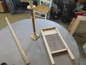 lot 4890 image: Brass Candlestick and Washboard
