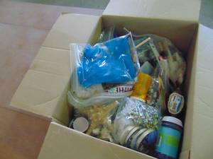 lot 4948 image: Box full of Craft Items - Sea Shells - Feathers - Clips - Bells and More