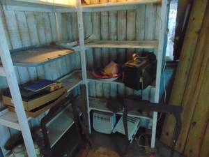 lot 4987 image: All Contents of White Fence Shelves - Shown - Heaters - Cigar Boxes and More