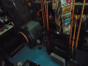 lot 4995 image: Pool Cues in Wooden RackHolder
