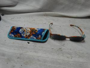 lot 26247 image: Prescription sunglasses glasses frames multi colored, with matching soft shelled travel pouch