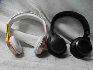 lot 26208 image: 2 Headphones set, one JBL black pair and one rose gold generic Headphones