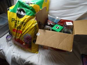 lot 36621 image: Lot of gardening supplies, potting mix, flower pots garden decor and more
