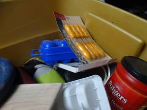lot 27938 image: Lot of misc kitchen supplies coffee, cups, apple slicer, skewers, and more