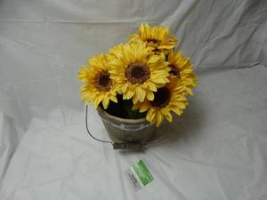 lot 27956 image: Sunflowers in wooden bucket decoration
