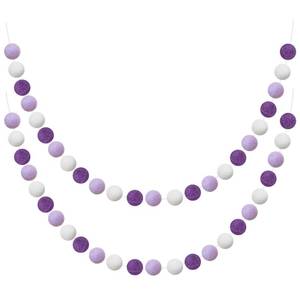 lot 16 image: Boao 2 Pieces Wool Felt Ball Garland Colorful Pom Pom Garland Handmade 6.5 Feet Long 24 Balls Felt Banner for Wall Christmas Tree Decoration (Purple,White) - Retail $13