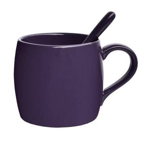 lot 21 image: Bosmarlin Ceramic Coffee Mug with Spoon, Purple Tea Cup for Office and Home, Dishwasher and Microwave Safe, 14 oz, 1 Pack (Purple(Glossy)) - Retail $17