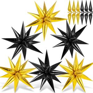 lot 24 image: Gold Black Star Balloons, 72 Pcs 26 Inch Explosion Foil Cone Balloons, 12 Point Large Spike Balloon for New Year, Birthday, Graduation, Wedding, Backdrop, Party Decoration - Retail $10