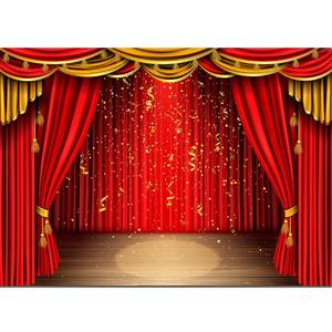 lot 28 image: Fanghui 3D Rendering Theater Stage Theme Photo Banner Red Tent Gold Photography Backdrop for Congratulations Graduates Wedding Birthday Party Decoration Supplies 8x6ft - Retail $18