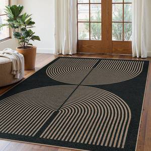Lahome Modern Rainbow Easy Jute Carpet, Washable 5x7 Area Rugs for Living Room Patio Black Farmhouse Indoor Outdoor Rugs, Contemporary Natural Non Slip Floor Carpet for Office RV Backyard - Retail: $73